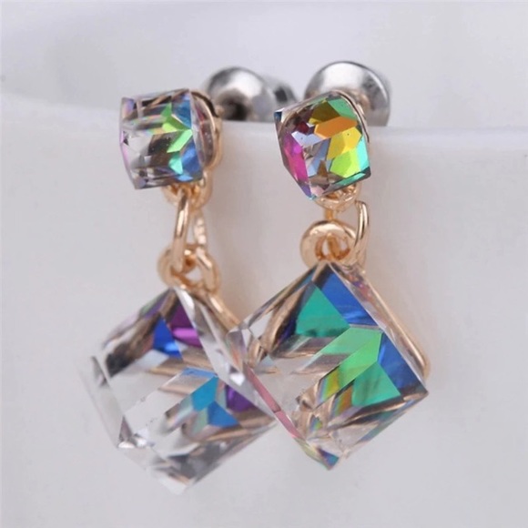Jewelry - Iridescent Crystal Drop Earrings with Gold-Tone Links